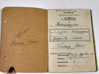 Soldbuch für einen Stabsfeldwebel im Pionier Btl. 719. Zweitschrift ausgestellt am 14.April 1945, eingetragene Auszeichnungen: