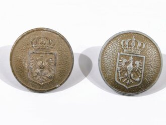 Preussen, Paar feldgraue Knöpfe für den Waffenrock der Beamten, Durchmesser 24 mm