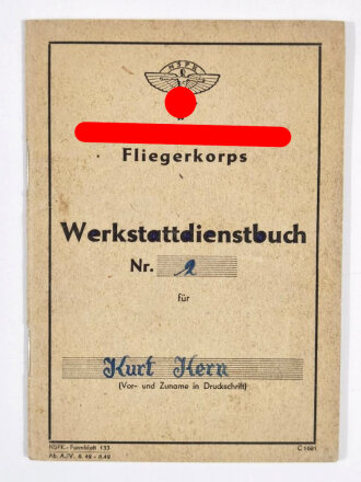 NSFK Flugbuch und Werkstattdienstbuch, NSFK Gruppe 16 Sturm 3/80 Heidelberg, inkl. Unterlagen zur Haftpflichtversicherung, guter gebrauchter Zustand