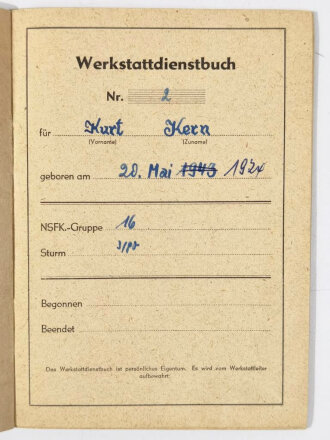 NSFK Flugbuch und Werkstattdienstbuch, NSFK Gruppe 16 Sturm 3/80 Heidelberg, inkl. Unterlagen zur Haftpflichtversicherung, guter gebrauchter Zustand