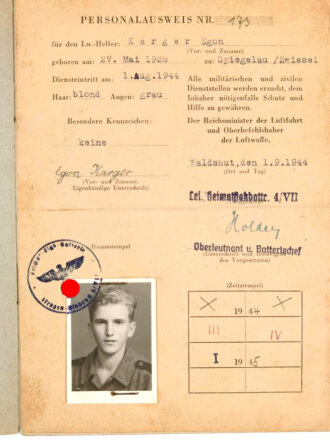 Luftwaffenhelfer Personalbuch "Kriegshilfseinsatz...