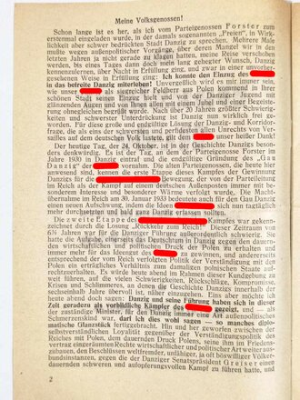 Ostpreußen, "Die Danziger Rede (...)", Ribbentrop, 24. Oktober 1939, 15 Seiten, DIN A5, guter Zustand