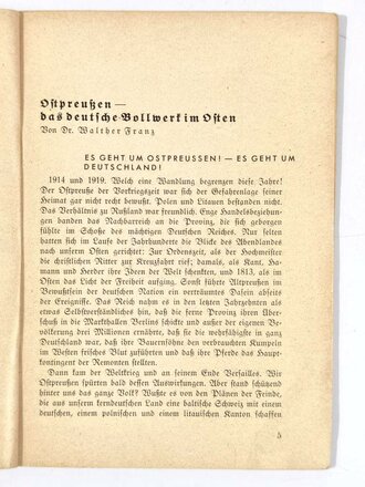 "Bollwerk Ostpreußen", Walther Franz, Grenzkampf Schriften 13, 1935, 56 Seiten, ca. DIN A5, Einband gebraucht, sonst guter Zustand