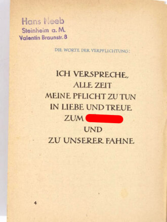 BDM  Jungmädel, "Die Deutsche Familie zur Verpflichtung der Jugend", Reichspropagandaleitung der NSDAP, 26. März 1944, 39 Seiten, Einband fleckig, sonst guter gebrauchter Zustand