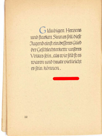 BDM  Jungmädel, "Die Deutsche Familie zur Verpflichtung der Jugend", Reichspropagandaleitung der NSDAP, 26. März 1944, 39 Seiten, Einband fleckig, sonst guter gebrauchter Zustand