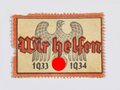 Winterhilfswerk  Klebemarke "Wir helfen 1933 - 1934", 3,5 x 5 cm, ungeklebt aber verschlissen