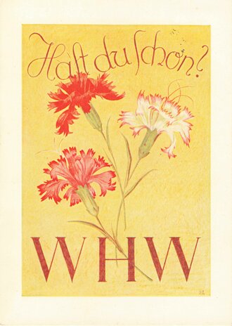 Winterhilfswerk Postkarte "Hast du schon? WHW", Rückseite: Briefmarke und Stempel WHW München 15.1.1938, 10,5 x 15 cm