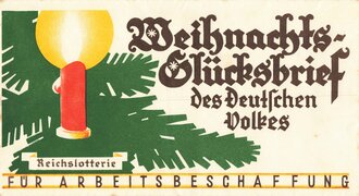 Umschlag "Weihnachtsglücksbrief des Deutschen Volkes", Reichslotterie für Arbeitsbeschaffung, 11 x 20,5 cm, z.T. verfärbt, sonst guter Zustand