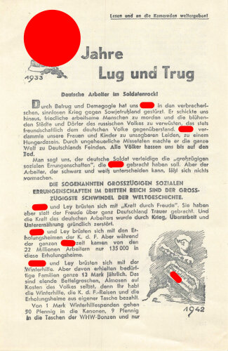 Russland/Sowjetunion 2. Weltkrieg, "Jahre Lug und Trug", Flugblatt 778, Einsatzzeit 1942, sehr guter Zustand