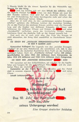 Russland/Sowjetunion 2. Weltkrieg, "Jahre Lug und Trug", Flugblatt 778, Einsatzzeit 1942, sehr guter Zustand