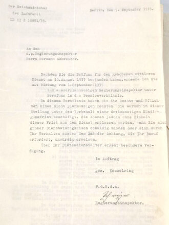 Luftwaffe, Papier Konvolut eines Regierungsoberinspektor