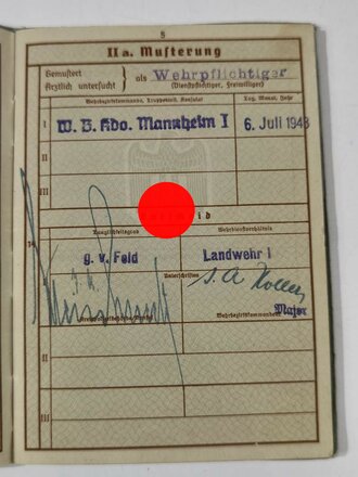 Deutscher Volkssturm Gestellungsbefehl Mannheim, 24.12.1944. Dazu der Wehrpaß des Mannes