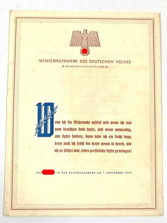 Winterhilfswerk Gau Franken, Spendenaufruf 1939/40,...