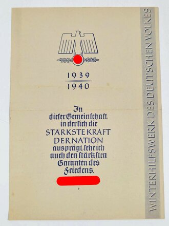 Winterhilfswerk Faltblatt 1939/40 "Spendenschreiben" 4-seitig, DIN A4, geknickt