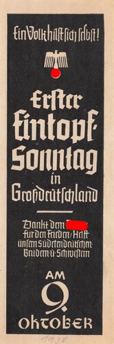 Winterhilfswerk Handzettel "Erster Eintopf-Sonntag in Großdeutschland"