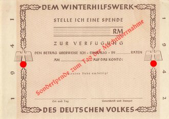 Winterhilfswerk Blanko Quittung "Sonderspende zum...