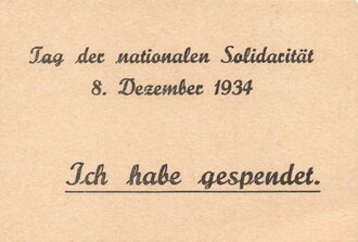 Spendenquittung zum Tag der nationalen Solidaritat 1934  "Ich habe gespendet" 8. Dezember 1934