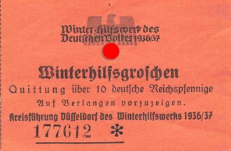 Winterhilfswerk Gau Düsseldorf "Winterhilfsgroschen Quittung" 1936/37