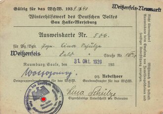 Winterhilfswerk Gau Halle-Merseburg "Ausweiskarte", datiert 1939