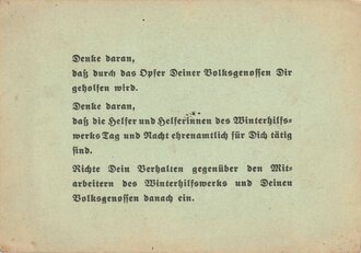 Winterhilfswerk Gau Halle-Merseburg "Ausweiskarte", datiert 1939