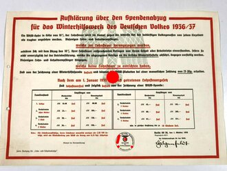 Winterhilfswerk Anschlag "Aufklärung über den Spendenabzug" datiert 1936, gelocht u. geknickt, DIN A3