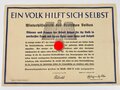 Winterhilfswerk Anschlag "Ein Volk Hilft sich selbst" datiert 1940, guter Zustand, DIN A3