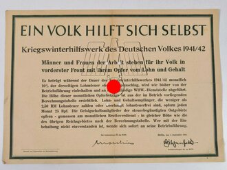 Winterhilfswerk Anschlag "Ein Volk Hilft sich selbst" datiert 1941, gelocht u. geknickt, DIN A3