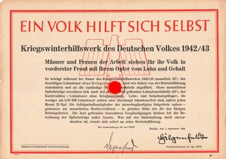 Winterhilfswerk Anschlag "Ein Volk Hilft sich selbst" datiert 1942, Seitliche Einrisse, DIN A4