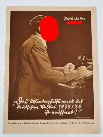 Winterhilfswerk " Die Rede des Führers" datiert 1935/36, 8 Seiten, fleckig