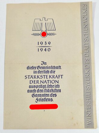 Winterhilfswerk Faltblatt 1939/40 "Spendenschreiben" 4-seitig, DIN A4, geknickt