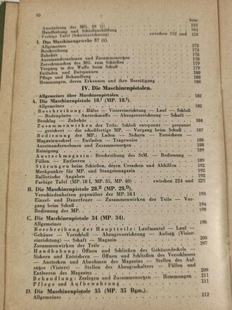 "Waffen- und Schiesstechnischer Leitfaden für die Ordnungspolizei" Ausgabe 1944 mit 568 Seiten. Buchrücken defekt, Bindung zum Teil lose