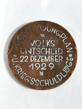 "Freiheitskampf des Deutschen Volkes" Volksentscheid 22.Dezember 1929, Medaille gegen Youngplan  30mm