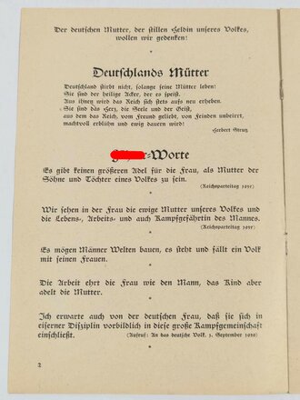 "Muttertag 1940"  8 seitiges Heft mit Gedichten, DIN A5, 8-seitig,