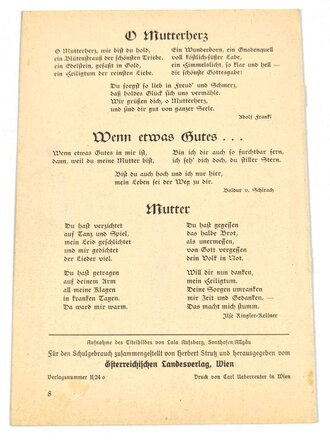 "Muttertag 1940"  8 seitiges Heft mit Gedichten, DIN A5, 8-seitig,