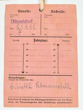 NS Volkswohlfahrt "Landaufenthalt für Stadtkinder", Ausweis datiert 1941 eines Kindes aus Düsseldorf