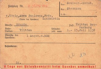 NSV "Hilterfreiplatzspende Ausweis", datiert 1938