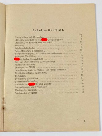 NSV Heft "Richtlinien für die Hitler-Freiplatz-Spende", datiert 1937, 30-seitig