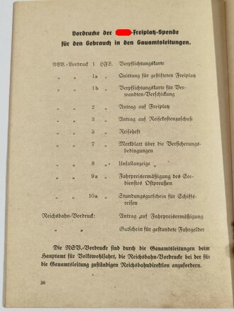 NSV Heft "Richtlinien für die Hitler-Freiplatz-Spende", datiert 1937, 30-seitig