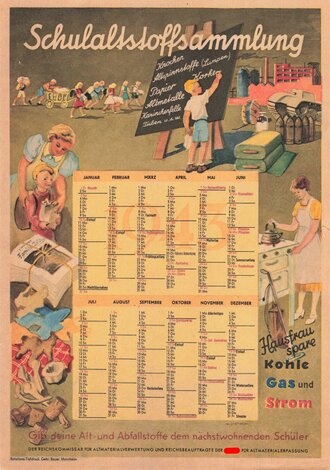 "Schulaltstoffsammlung" Kalender für 1943,...