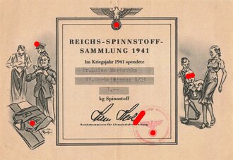 "Reichs-Spinnstoff-Sammlung 1941" Spendenbeleg...