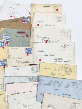 Konvolut Feldpost einer Familie aus Rüssingen ( Pfalz ) 44 Briefe, der letzte vom 31.7.44 mit Hinweis " gefallen für Großdeutschland" dazu die Todesanzeige