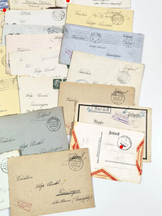 Konvolut Feldpost einer Familie aus Rüssingen ( Pfalz ) 44 Briefe, der letzte vom 31.7.44 mit Hinweis " gefallen für Großdeutschland" dazu die Todesanzeige