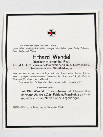 Konvolut Feldpost einer Familie aus Rüssingen ( Pfalz ) 44 Briefe, der letzte vom 31.7.44 mit Hinweis " gefallen für Großdeutschland" dazu die Todesanzeige