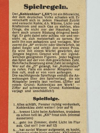 Brettspiel "Jagd auf Kohlenklau" Verlag Lepthian-Schiffers, geknickt, DIN A3