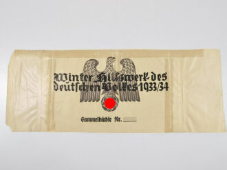 Winterhilfswerk Banderole für die Sammelbüchse "Winterhilfwerk des deutschen Volkes 1933/34", geklebt,  11 x 30 cm