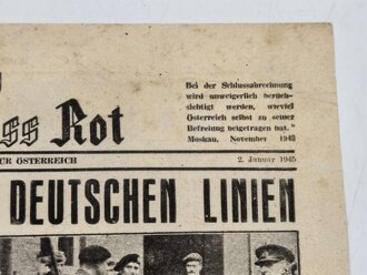 "Rot Weiss Rot - Tiefer Keil in den Deutschen Linien" Nachrichtenblatt für Österreich 2. Januar 1945, DIN A3 geknickt