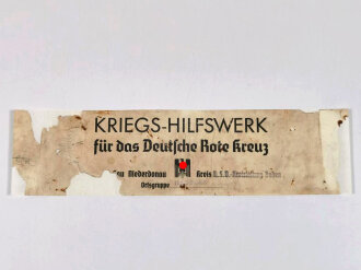 Banderole für die Sammelbüchse Gau Niederdonau "Kriegs-Hilfswerk für das Deutsche Rote Kreuz", 9 x 35 cm, verschmutzt, ausgebessert