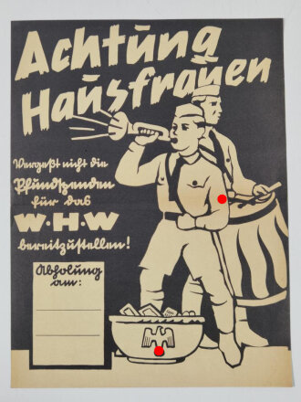 Winterhilfswerk "Achtung Hausfrauen" Plakat DIN A3, geknickt