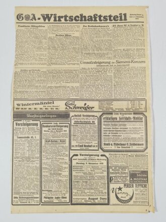 "An die Front" Blatt einer Zeitung aus Frankfurt, datiert 2./3.November 1935