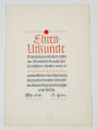 Winterhilfswerk Ehrenurkunde für einen ehrenamtlichen Helfer im Winterhilfswerk 1938-39, blanko, unter DIN A3, fleckig,